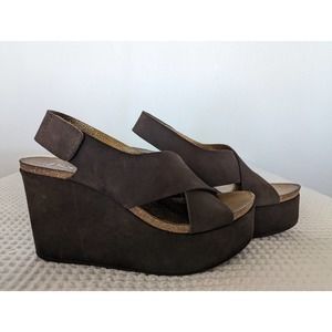 Pedro Garcia Denia Brown Suede Wedge Criss Cross Slingback Sandals Size 7.5